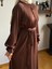 Kahverengi Reglan Kol Bel Lastikli Elbise 5077 2