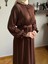 Kahverengi Reglan Kol Bel Lastikli Elbise 5077 4