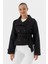Beli Kuşaklı Crop Trençkot Sıyah 1