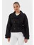 Beli Kuşaklı Crop Trençkot Sıyah 2