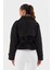 Beli Kuşaklı Crop Trençkot Sıyah 5