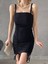 Çift Askılı Büzgülü Mini Krep Elbise 582438 Siyah 1