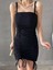 Çift Askılı Büzgülü Mini Krep Elbise 582438 Siyah 2
