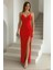 Ince Askılı Yırtmaçlı Balık Elbise Kırmızı 582210 1