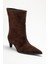 Aleo Kahverengi Süet Hakiki Deri Sivri Burunlu Kadın Kısa Topuklu Bot 3