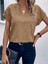Kadın V Yaka Sofya Keten Kumaş Tişört (Renkli) 1