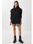 Kapüşonlu Oversize Şardonlu Örme Sweatshirt LEN0042 Siyah 1