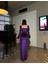 Tek Göğüs Taşlı Simli Kadife Abiye Elbise Mor 583116 4