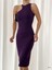 Omuz Dekolteli Midi Krep Elbise 581832 Mor 3