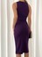 Omuz Dekolteli Midi Krep Elbise 581832 Mor 4