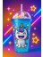 Unicorn Temalı Suluk Pipetli Buzlu Cam Görünümlü 450 ml Çift Katman Mika Su Şişesi 2646 Mavi 4