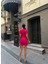 Kalp Yaka Vaktakı Mini Krep Elbise 582982 Füşya 4