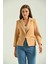 Kadın Blazer Ceket Bel Boy Vatkalı Tek Düğmeli Blazer Bej - T026 1