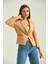 Kadın Blazer Ceket Bel Boy Vatkalı Tek Düğmeli Blazer Bej - T026 2