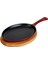 Döküm Oval Fajita Tabağı Döküm Demir Yekpare Saplı Kayın Servis Ahşabı Ölçü 17X23CM.-BORDO 2