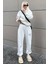 Beyaz Kapüşonlu Sırt Baskılı Kadın Eşofman Takımı MG2187 3