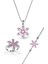 925 Ayar Pembe Taşlı Rodyum Lotus Çiçeği 3'lü Gümüş Set 3