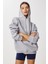 Kapüşonlu Oversize Şardonlu Örme Sweatshirt LEN0042 Gri Melanj 1