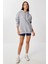Kapüşonlu Oversize Şardonlu Örme Sweatshirt LEN0042 Gri Melanj 2