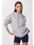 Kapüşonlu Oversize Şardonlu Örme Sweatshirt LEN0042 Gri Melanj 3