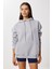 Kapüşonlu Oversize Şardonlu Örme Sweatshirt LEN0042 Gri Melanj 4