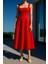 Kadın Kare Yaka Kalın Askı Tasarım Midi Boy Elbise Kırmızı 583208 1