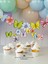 3 Parça Set Pastel Renk Kelebek Çiçek Pasta Süsü Banner ve Metalik Gold Mum Doğum Günü Parti Seti 5