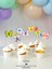 3 Parça Set Pastel Renk Kelebek Çiçek Pasta Süsü Banner ve Metalik Gold Mum Doğum Günü Parti Seti 6