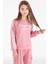 Pembe Yazı Baskılı Şeritli Kız Çocuk Alt Üst Takım 22771 2