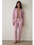 Pembe Leopar Desenli Uzun Kollu Düğmeli Gömlek Yaka Pijama Takımı 1
