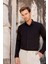Erkek Siyah Slim Fit Sert Yaka Gömlek Casual Stil Düğmeli Uzun Kol 11