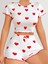 Kadın Beyaz Kırmızı Kalp Desenli Şortlu Gecelik Takım 5023 1