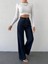 Wide Leg Kadın Likralı Palazzo Kot Denim Pantolon Kapalı Mavi 2