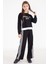 Siyah Şerit Detaylı Yazılı Geniş Paça Kız Çocuk Takım 22772 3