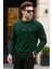 Erkek Bisiklet Yaka Göğüs Nakış Bol Yeşil Sweatshirt 1