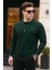 Erkek Bisiklet Yaka Göğüs Nakış Bol Yeşil Sweatshirt 4