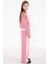 Pembe Şerit Detaylı Yazılı Geniş Paça Kız Çocuk Takım 22773 4