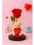 Dekoratif Tasarım Fanus LED Işıklı Kırmızı Gül ı Love You Ayıcık Sevgiliye Romantik Aşk Hediye Seti 1