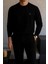 Erkek Uzun Kollu Kalın Salaş Rahat Siyah Sweatshirt 6