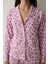 Pembe Leopar Desenli Uzun Kollu Düğmeli Gömlek Yaka Pamuklu Pijama Takımı 3