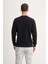 Siyah Erkek Slim Fit Pamuk Karışımlı Selanik Örgü Sweatshirt 2