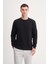Siyah Erkek Slim Fit Pamuk Karışımlı Selanik Örgü Sweatshirt 3