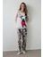 Bej Mickey Mouse Baskılı Bisiklet Yaka Pamuklu Uzun Kollu Pijama Takımı 1