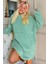 Mint Yeşili Kapşonlu Tam Peluş Oversize Sweat Panço Pijama 1