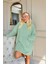 Mint Yeşili Kapşonlu Tam Peluş Oversize Sweat Panço Pijama 3