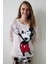 Bej Mickey Mouse Baskılı Bisiklet Yaka Pamuklu Uzun Kollu Pijama Takımı 2