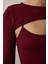 Bordo Bisiklet Yaka Uzun Kollu Pencere Detaylı Bodysuit 6