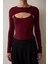 Bordo Bisiklet Yaka Uzun Kollu Pencere Detaylı Bodysuit 5