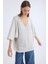 V Yaka Yarım Kol Simli Salaş Bluz 4