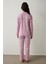 Pembe Leopar Desenli Uzun Kollu Düğmeli Gömlek Yaka Pamuklu Pijama Takımı 5
